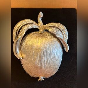 Silver Tone Apple Brooch Vintage Sarah Coventry signed textured